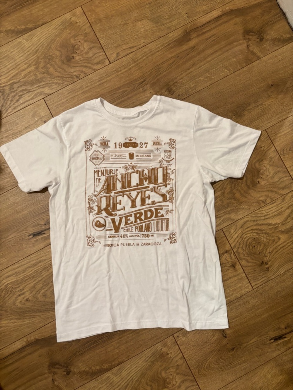 Vintage Style 'Ancho Reyes Verde' Graphic Tee - White with Brown Print